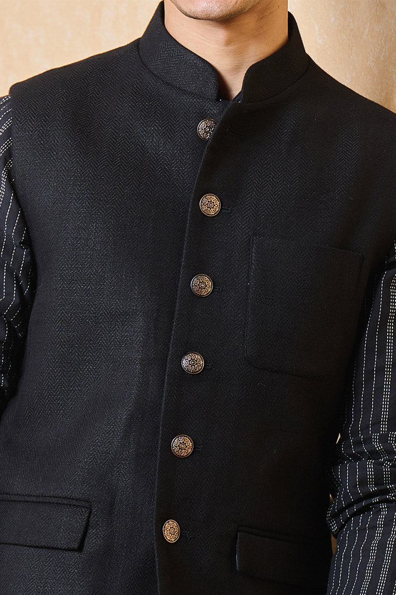 Solid Black Cotton Bundi