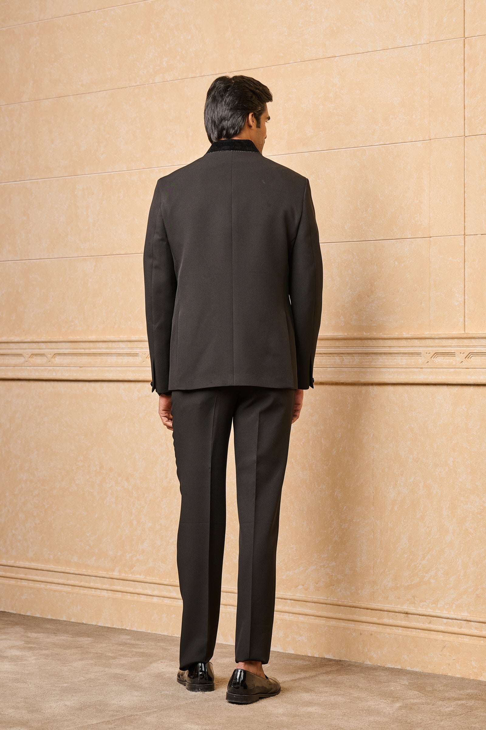 Black Layered Dinner Jacket With Hotfix Detailing