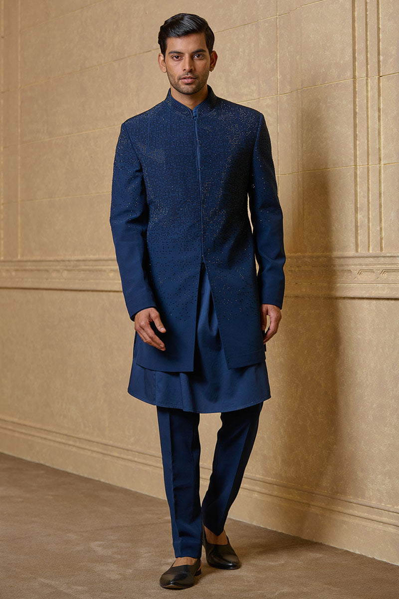 Navy Indo With Placement Hotfix And Drape Kurta