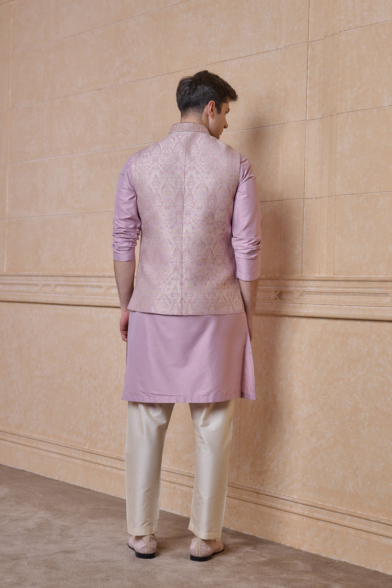 Pink Paisley Brocade Kurta Bundi Set