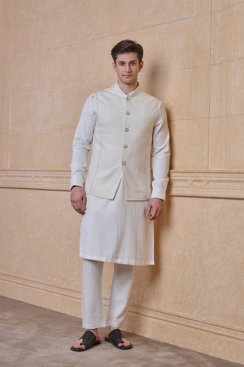 Ivory Solid Kurta Bundi Set