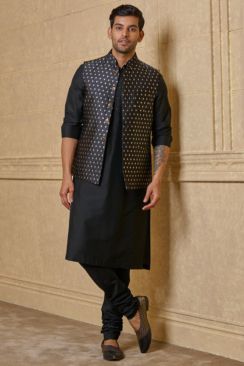 Black Zari Brocade Kurta Bundi Set