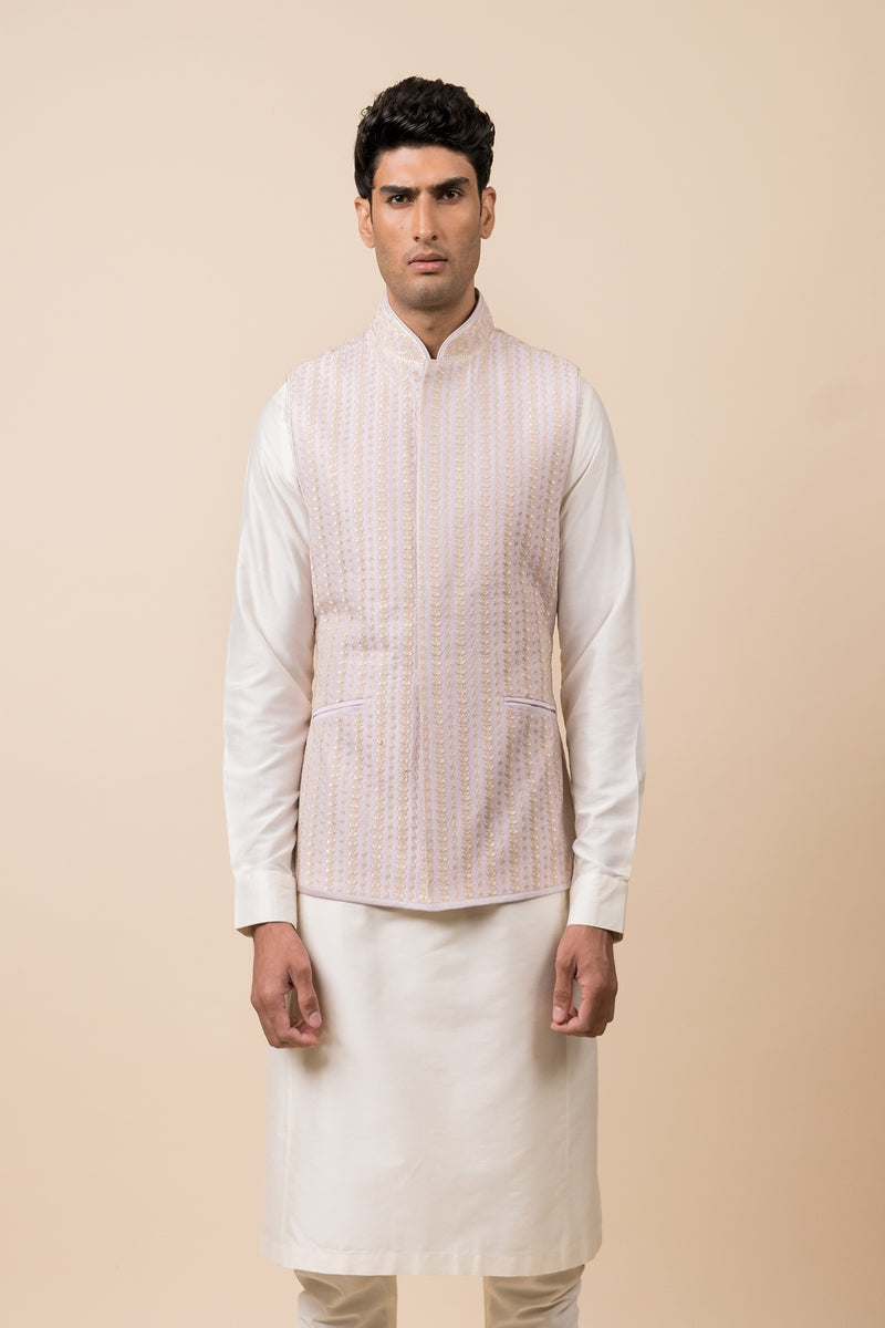 Lilac All Over Embroidered Kurta Bundi Set
