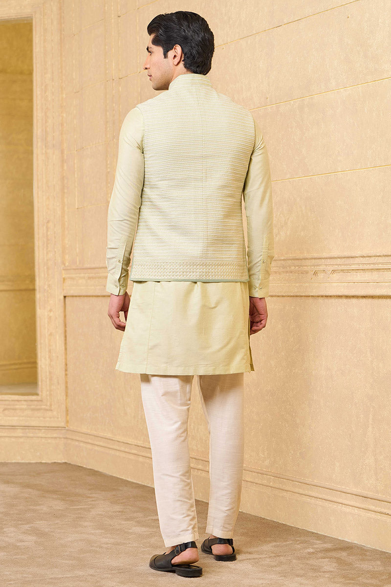 Light Green Shciffli Base Kurta Bundi Set