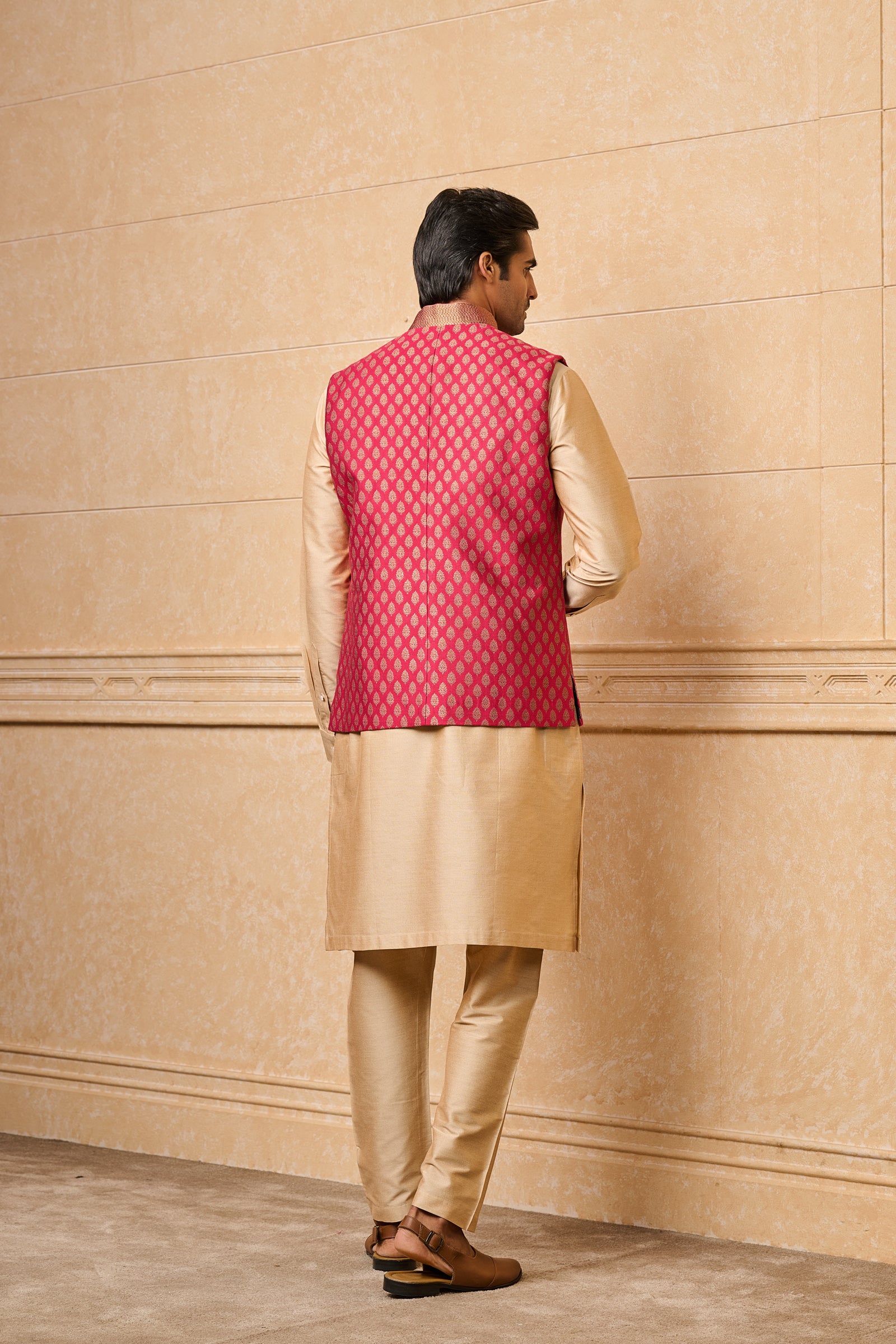 Magenta Brocade Kurta Bundi Set