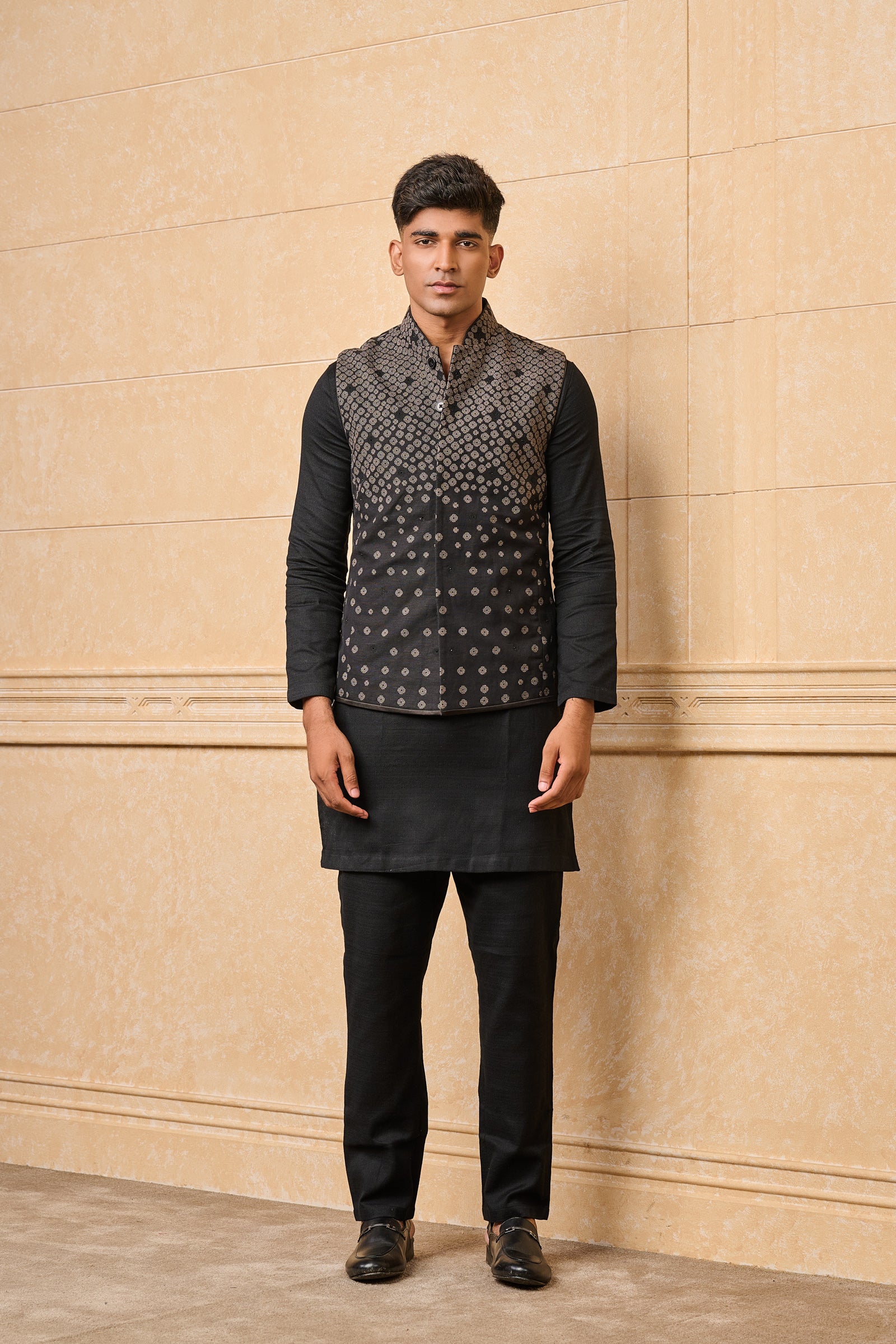 Black Embroidered Kurta Bundi Set