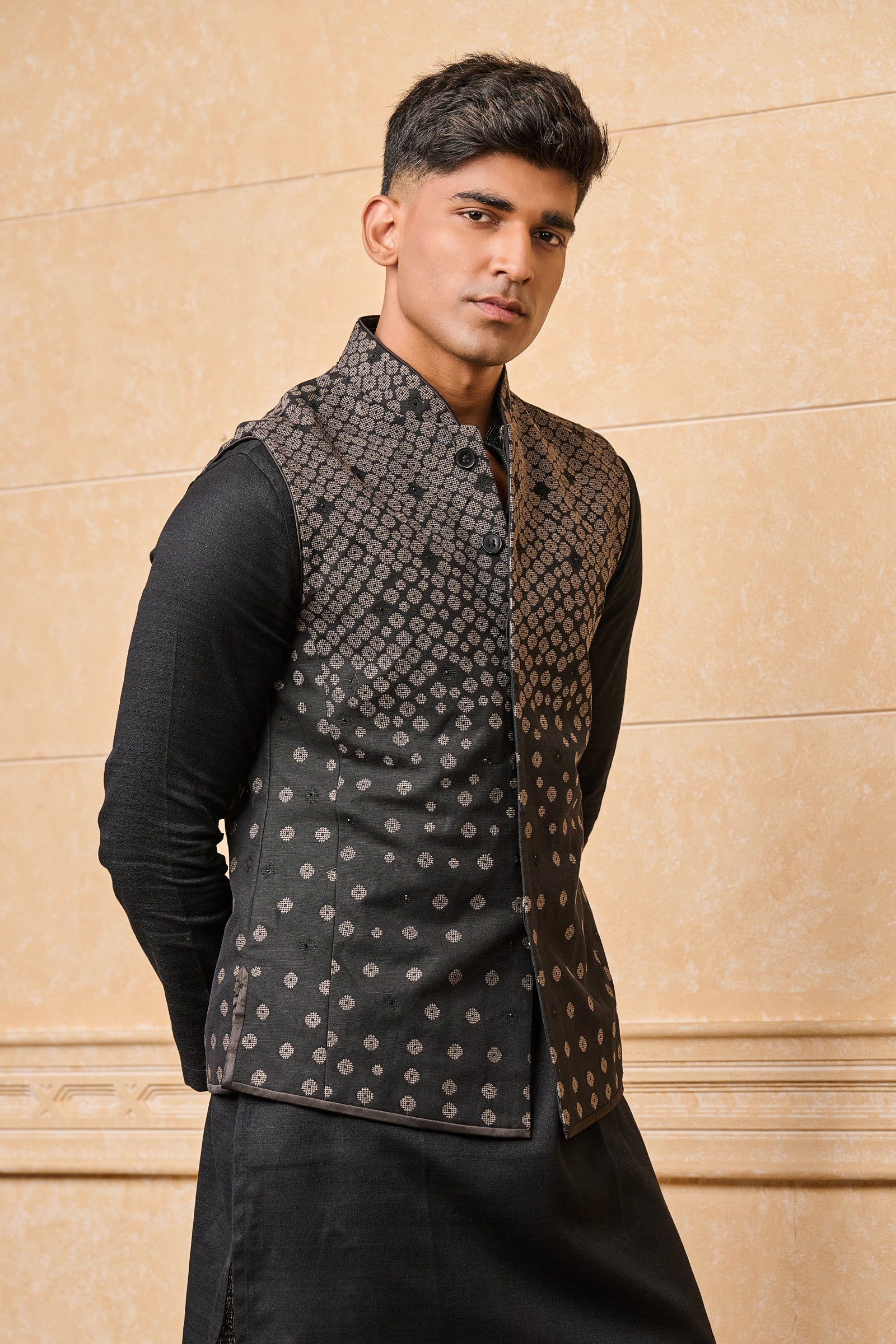 Black Embroidered Kurta Bundi Set