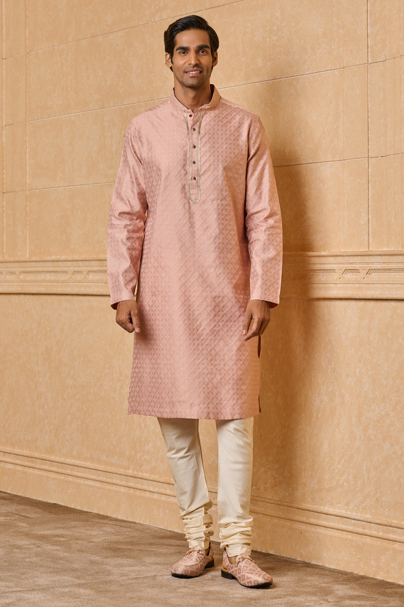 Pink Jacquard Kurta Set