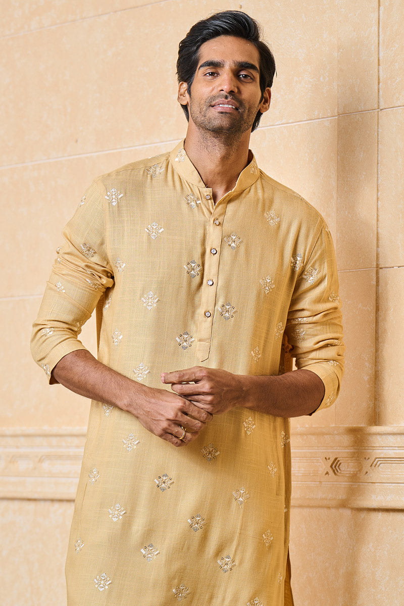 Beige Butti Embroidered Kurta Set