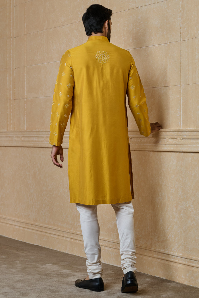 Yellow Embroidered Jacquard Kurta Set