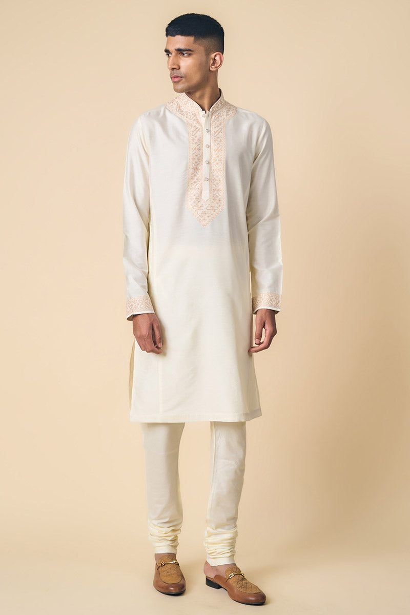 Ivory Kurta Set With Resham & Zari Embroidery