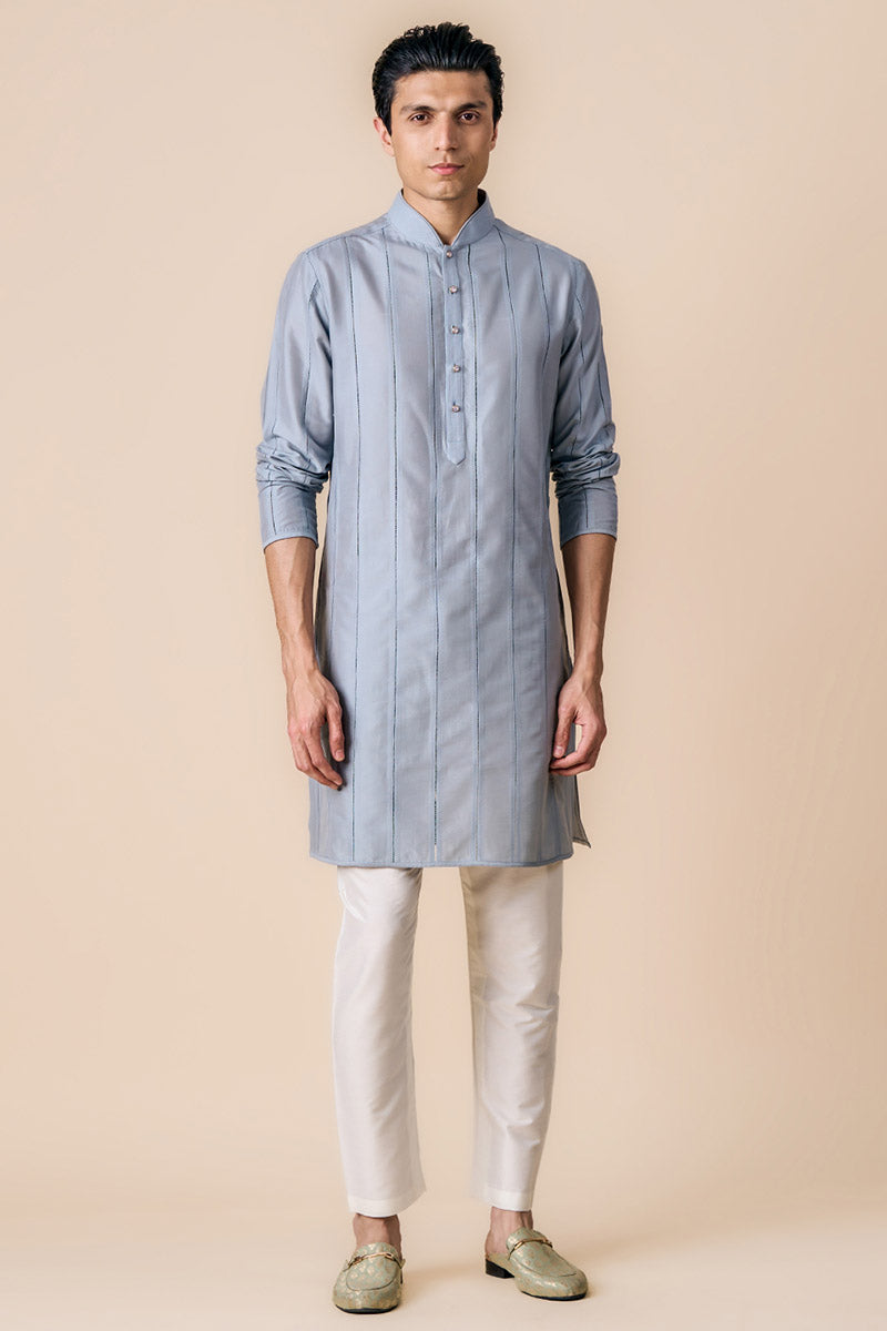 Light Blue Kurta Set In Resham And Zari Embroidery