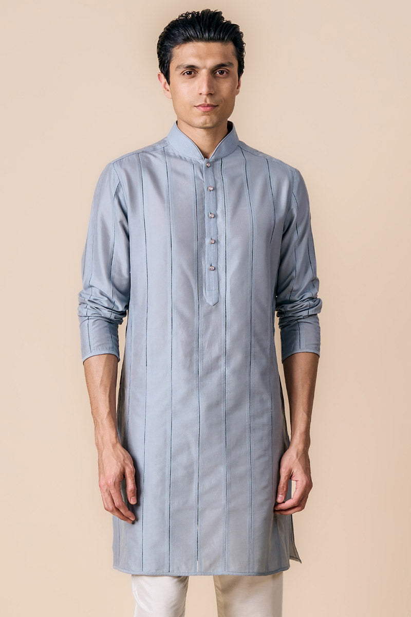 Light Blue Kurta Set In Resham And Zari Embroidery