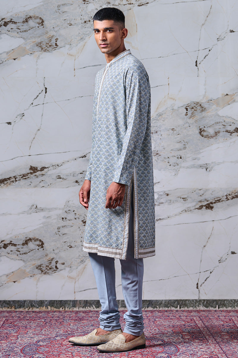 Blue Screen Printed Kurta Set