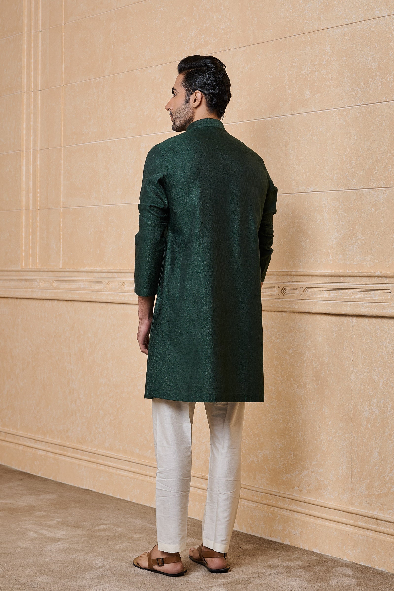 Dark Green Classic Jacquard Kurta Set