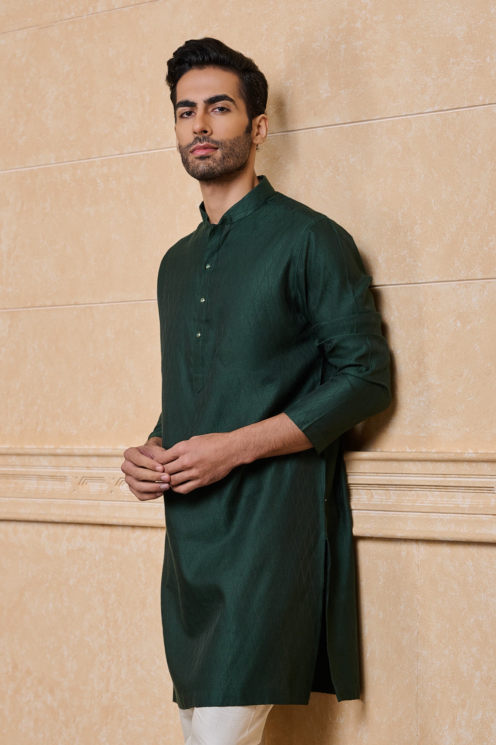 Dark Green Classic Jacquard Kurta Set
