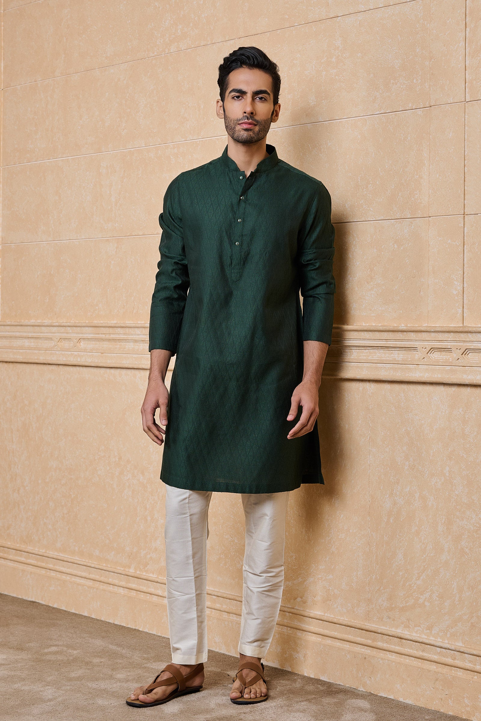 Dark Green Classic Jacquard Kurta Set