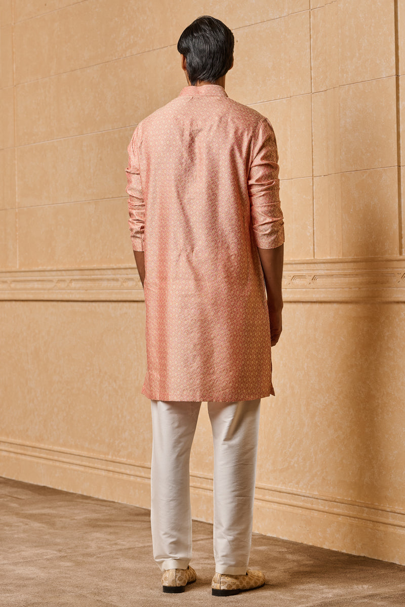 Beige Floral Jacquard Kurta Set