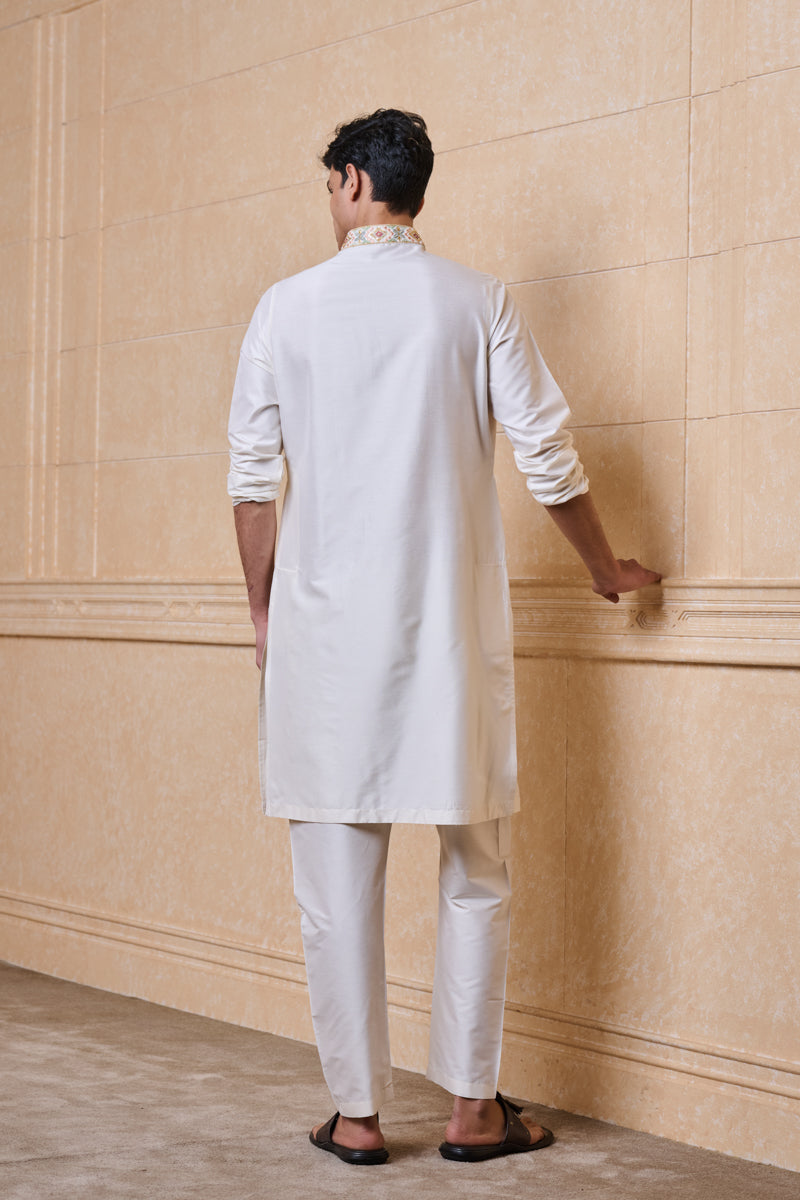 Ivory Multi-Coloured Embroidered Kurta Set