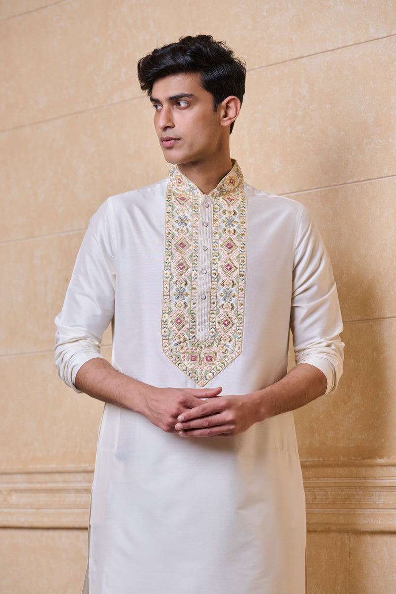 Ivory Multi-Coloured Embroidered Kurta Set