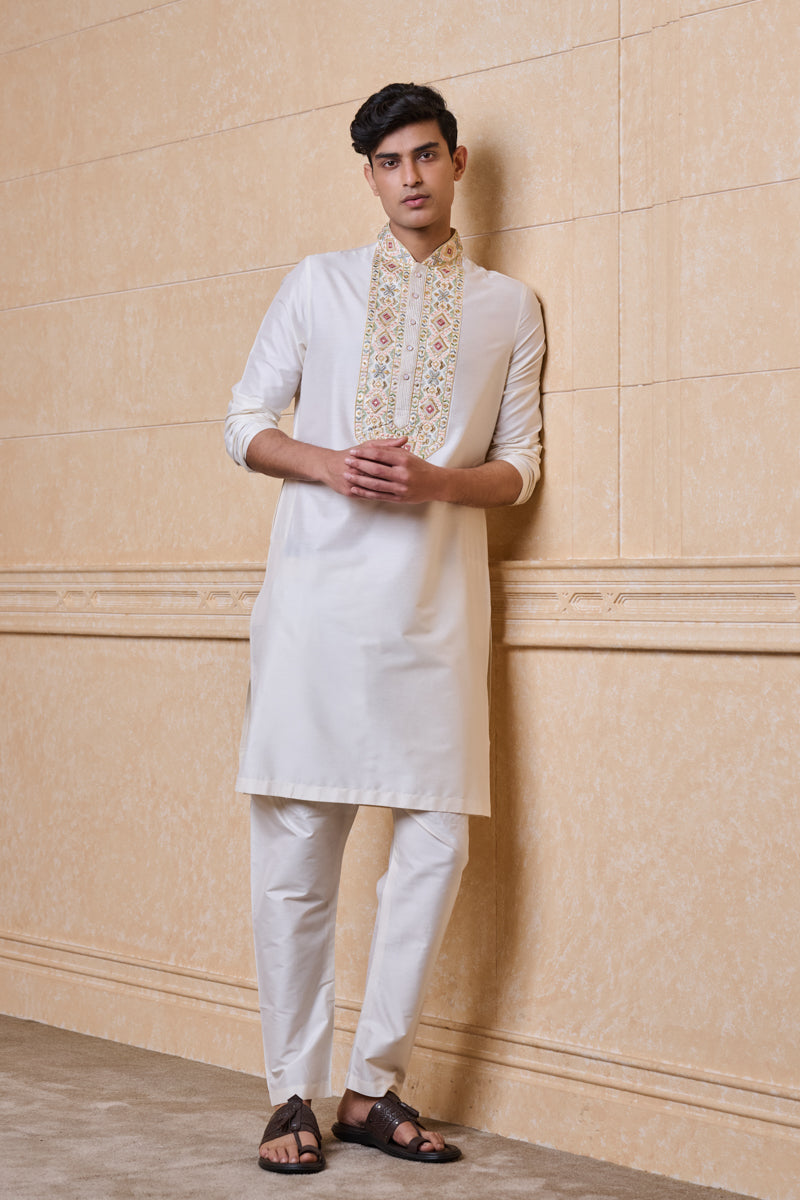Ivory Multi-Coloured Embroidered Kurta Set