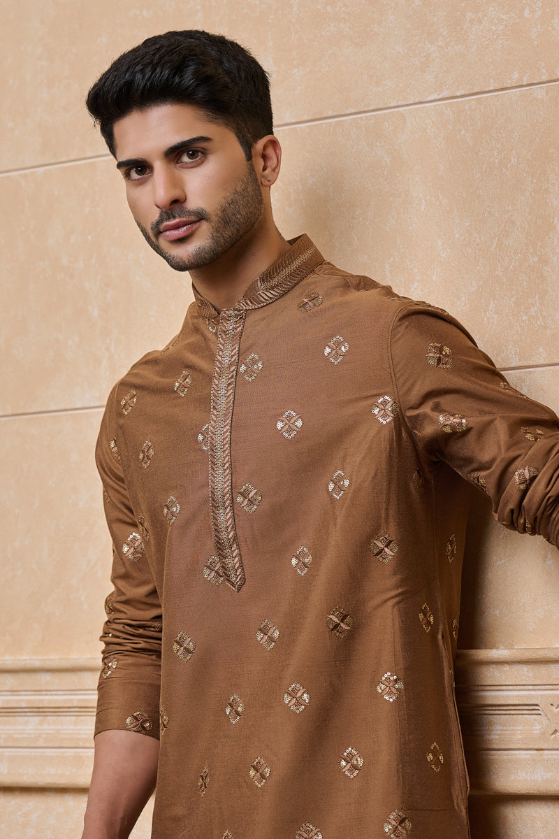 Medium Grey All Over Embroidered Kurta Set