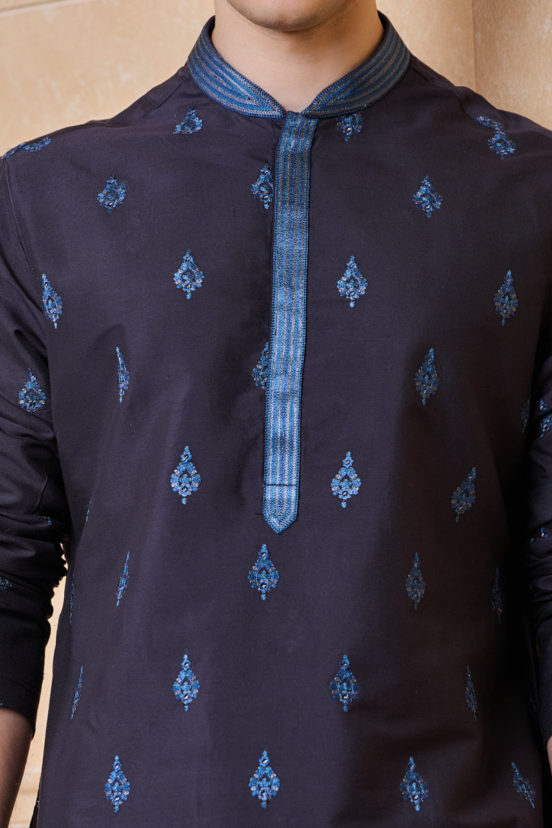 Navy All Over Embroidered Kurta Set