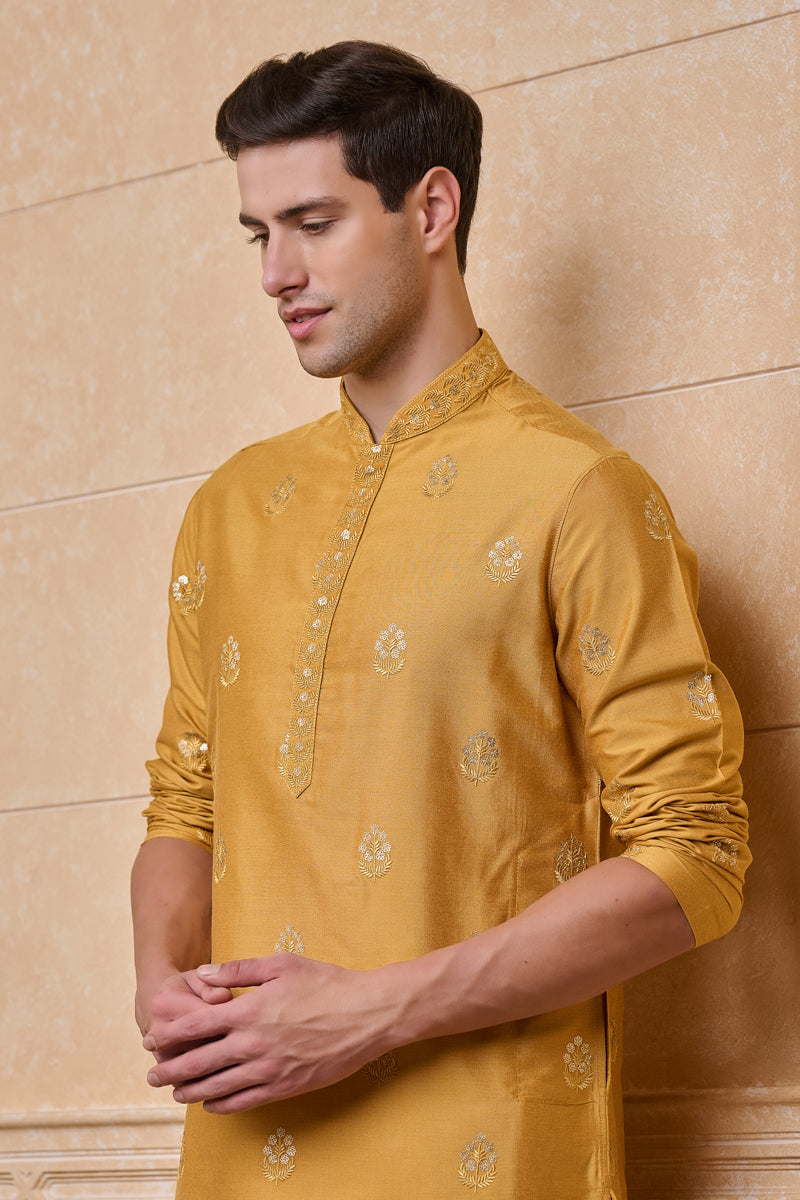 Yellow All Over Embroidered Kurta Set