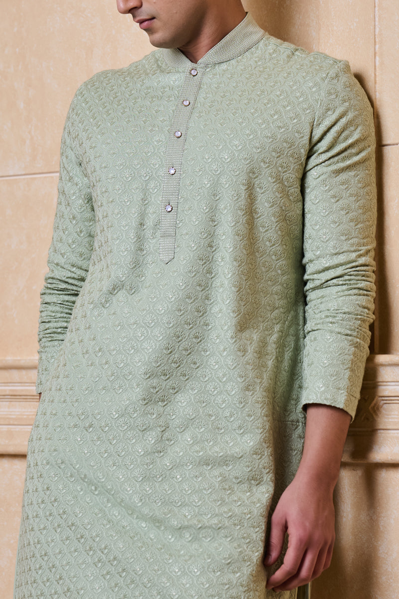 Light Green All Over Embroidered Kurta Set