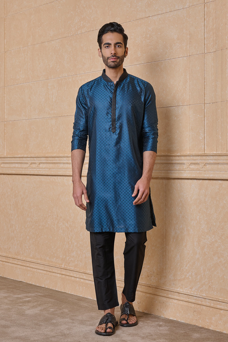 Teal Classic Jacquard Kurta Set