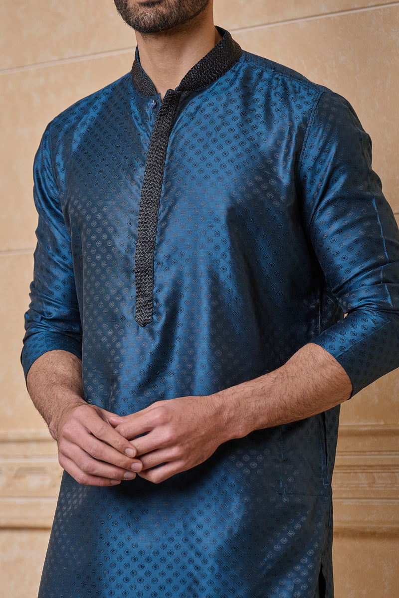 Teal Classic Jacquard Kurta Set