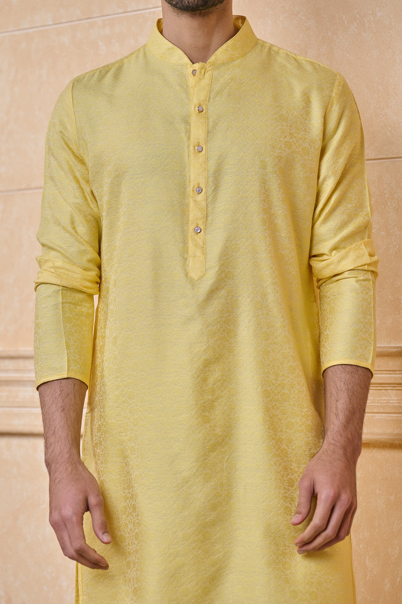 Yellow Jacquard Kurta Set