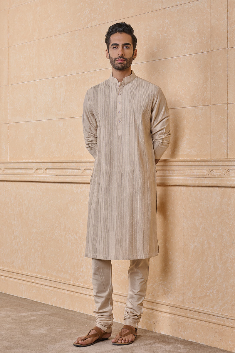 Nude Kurta Set With Textured Detailing