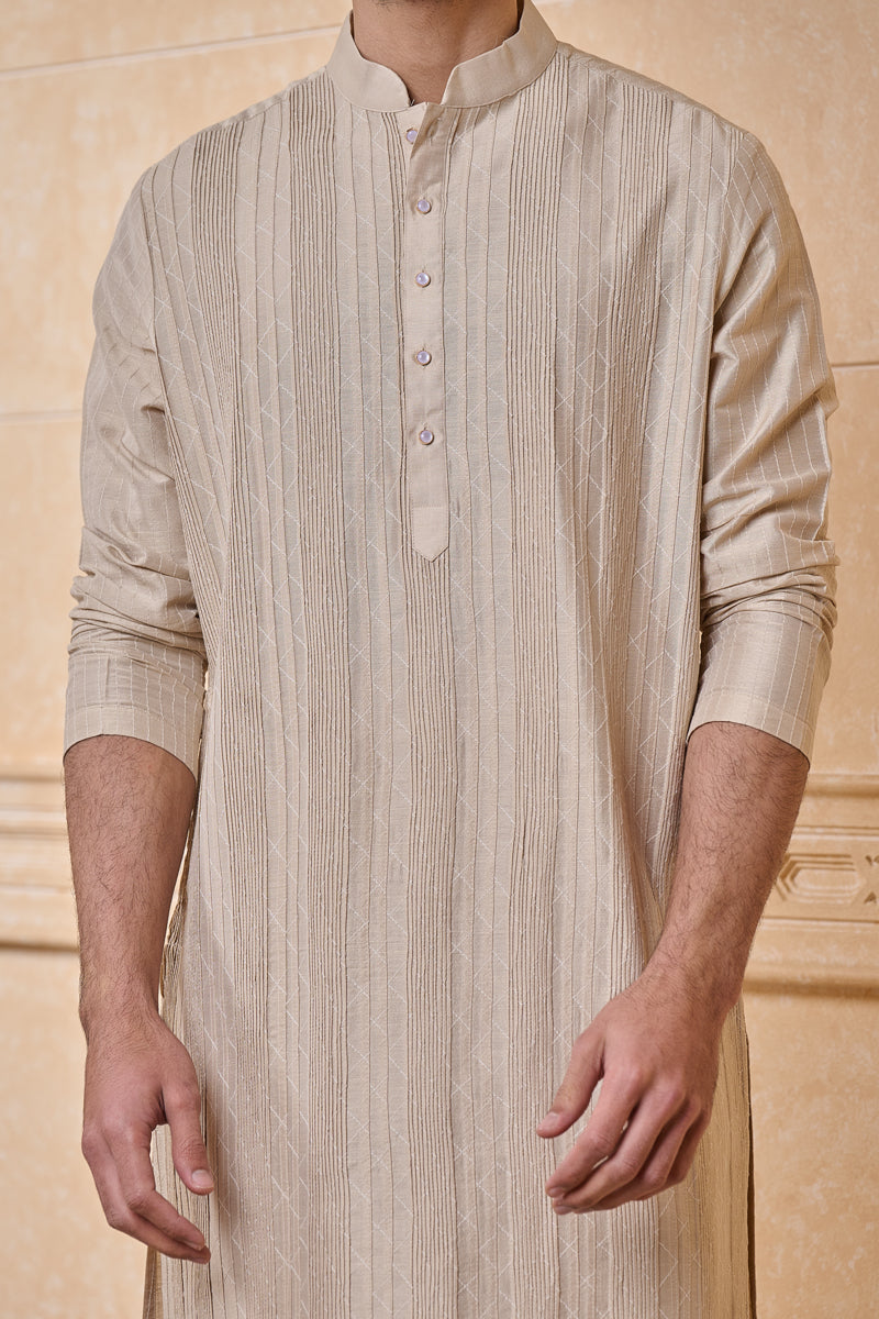 Nude Kurta Set With Textured Detailing