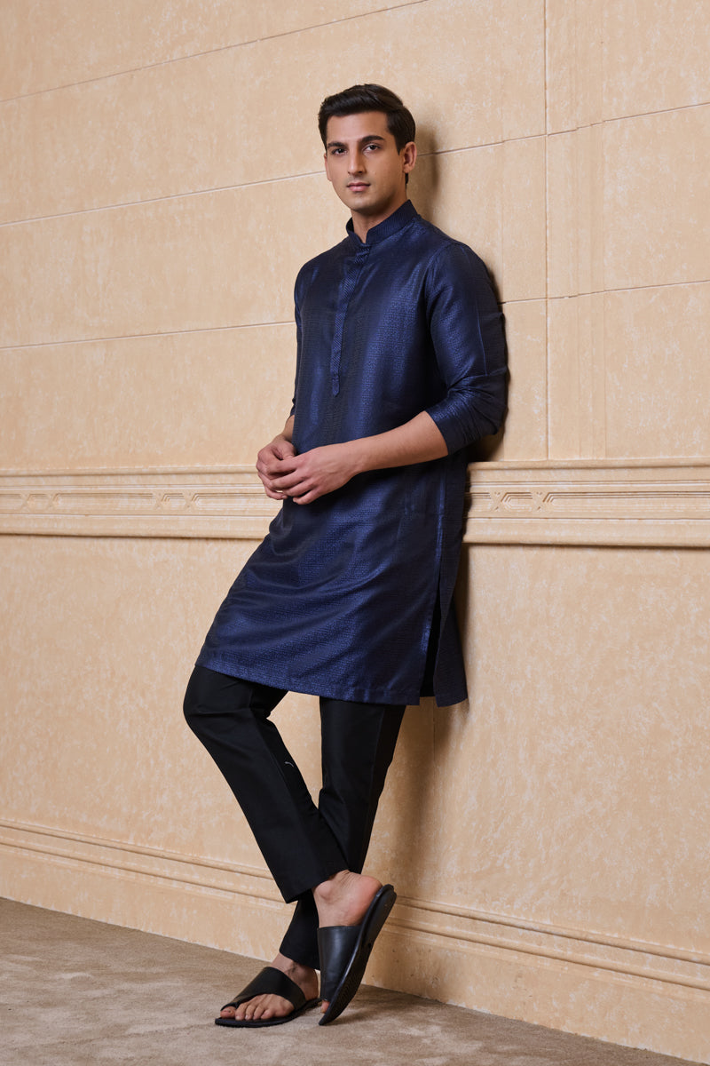 Navy Classic Jacquard Kurta Set