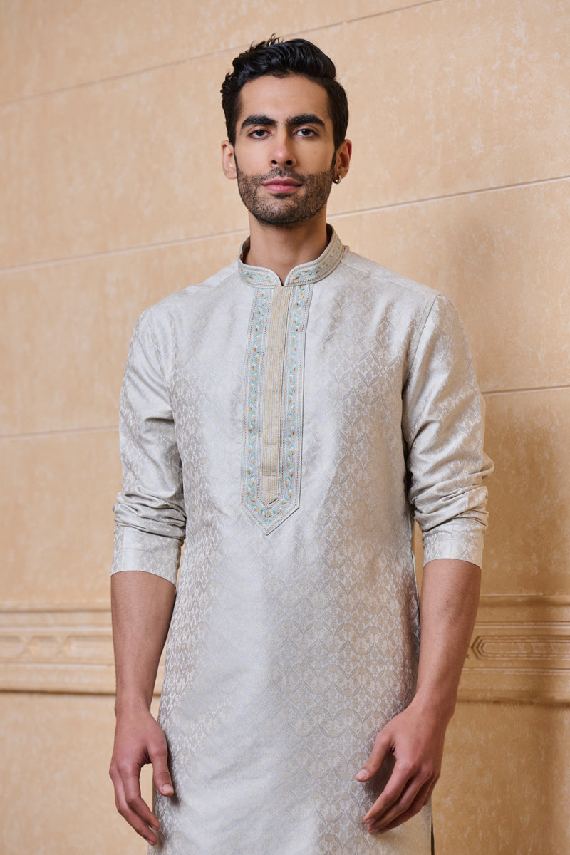 Light Blue All Over Embroidered Jacquard Kurta Set