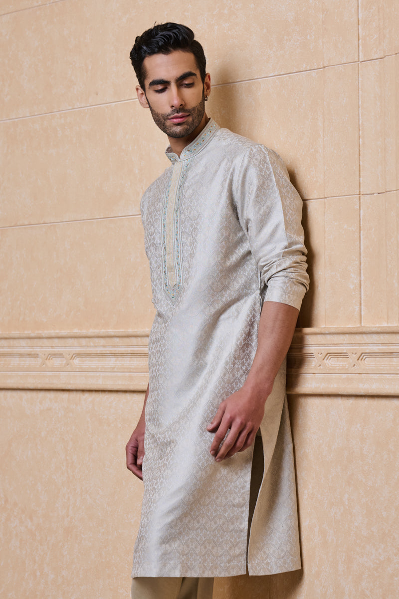 Light Blue All Over Embroidered Jacquard Kurta Set