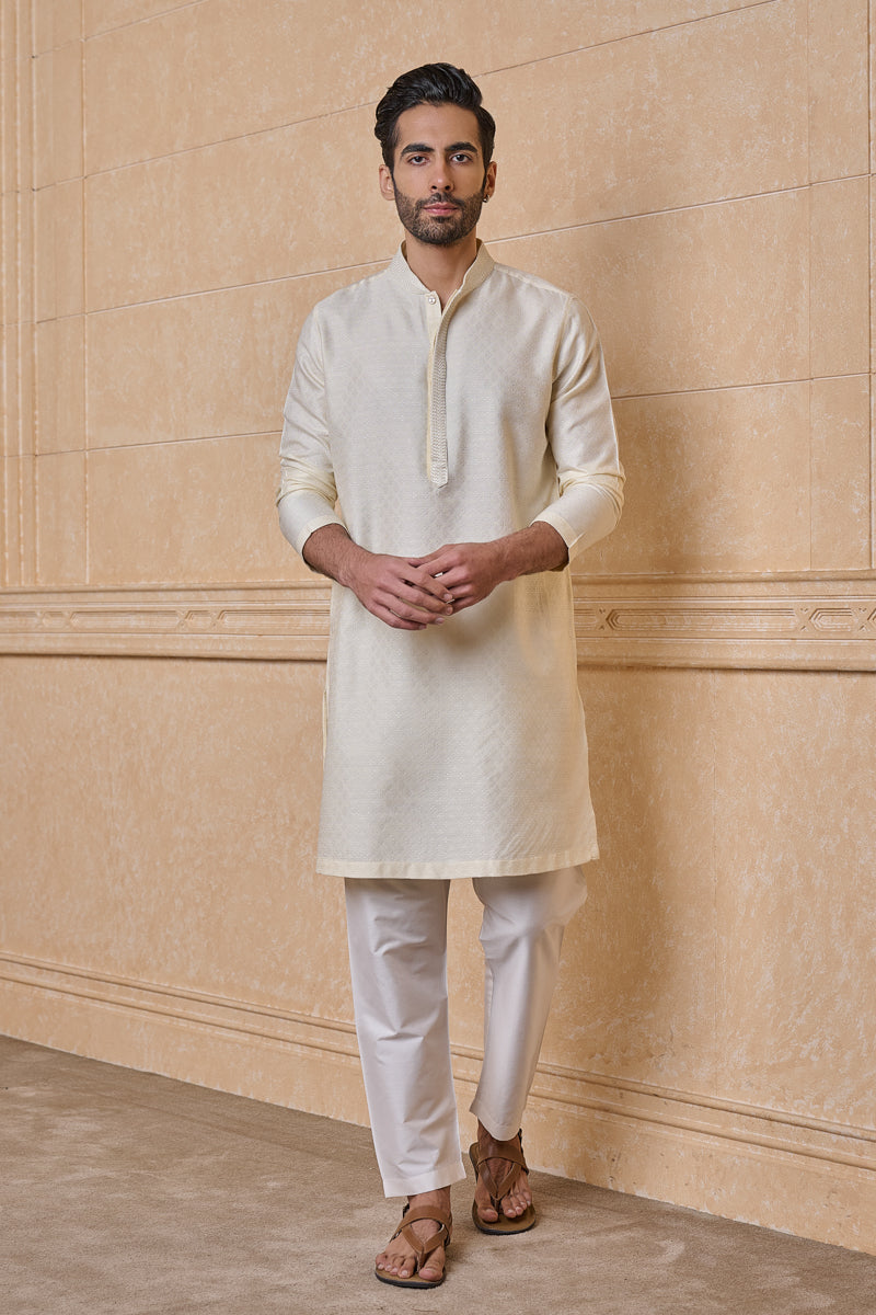 Beige Jacquard Kurta Set