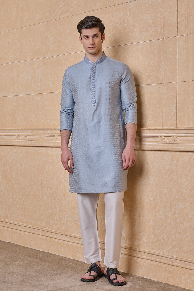 Light Grey Jacquard Kurta Set