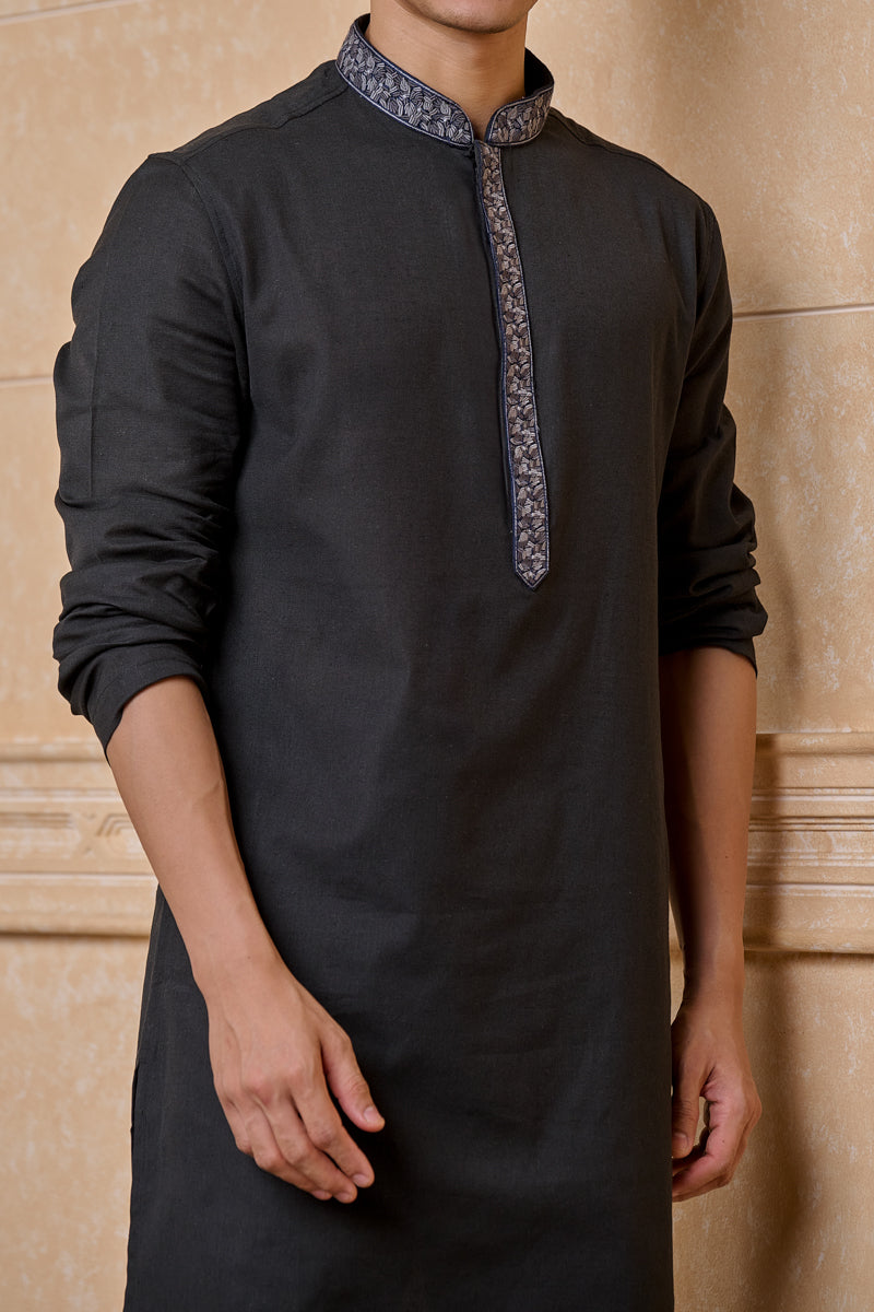 Black Linen Kurta Set