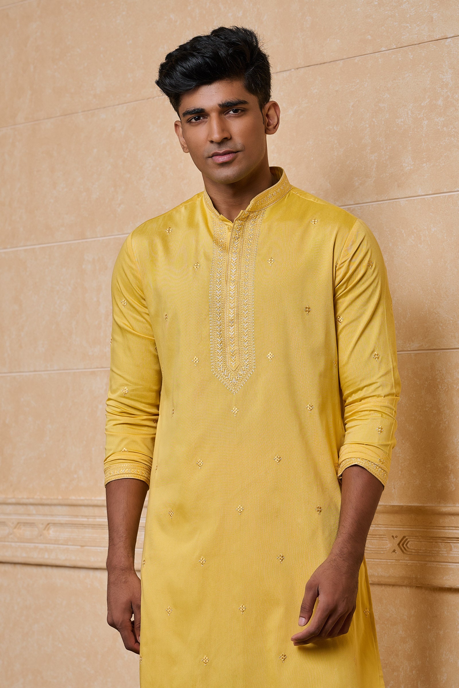 Yellow All Over Embroidered Kurta Set