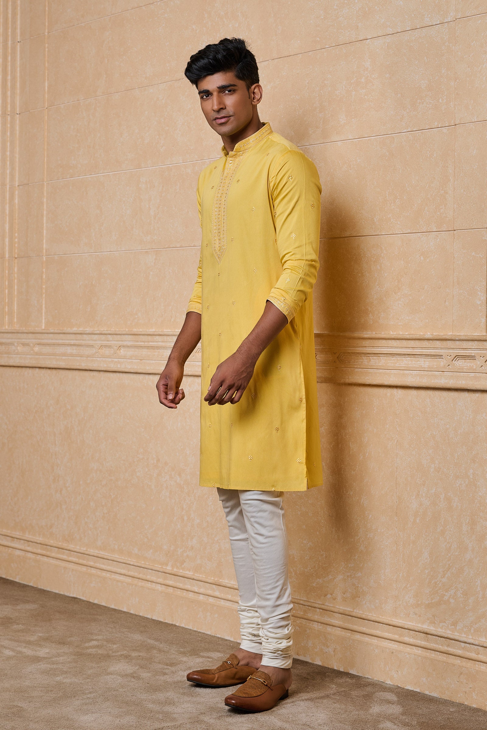 Yellow All Over Embroidered Kurta Set