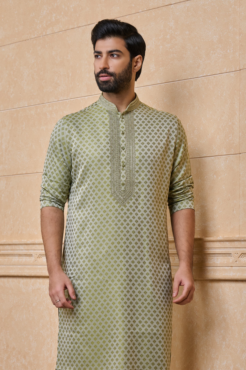 Light Green Jacquard Kurta Set
