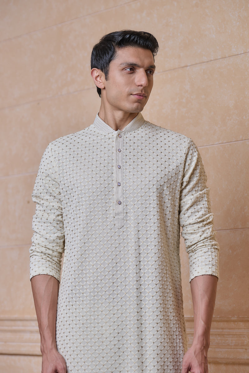 Ivory Georgette Embroidered Kurta Set