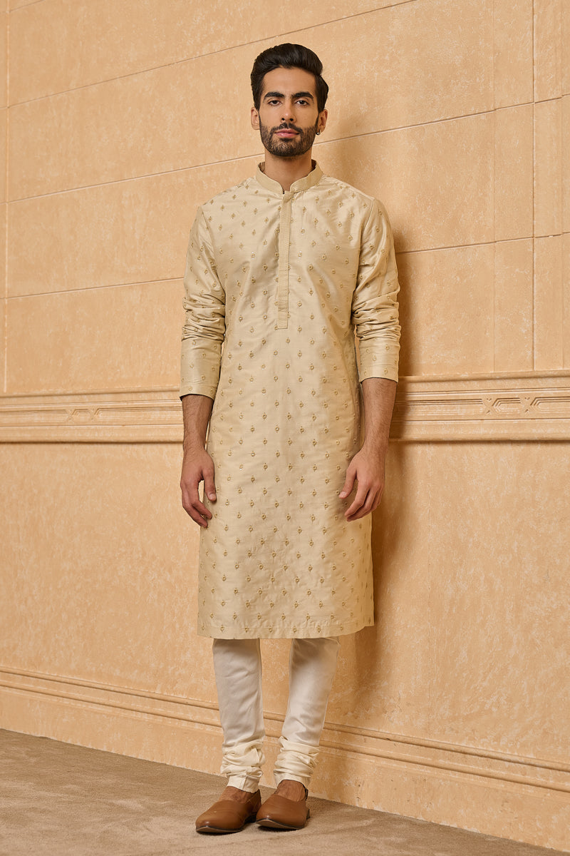 Beige All Over Butta Embroidered Kurta Set