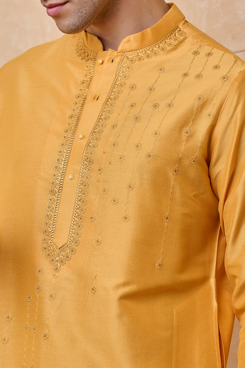 Yellow All Over Floral Embroidered Kurta Set