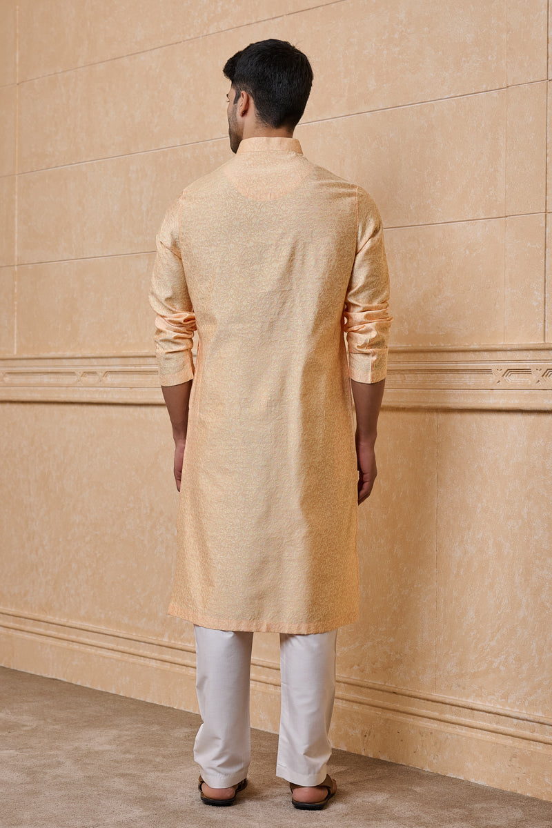 Peach Floral Jacquard Kurta Set