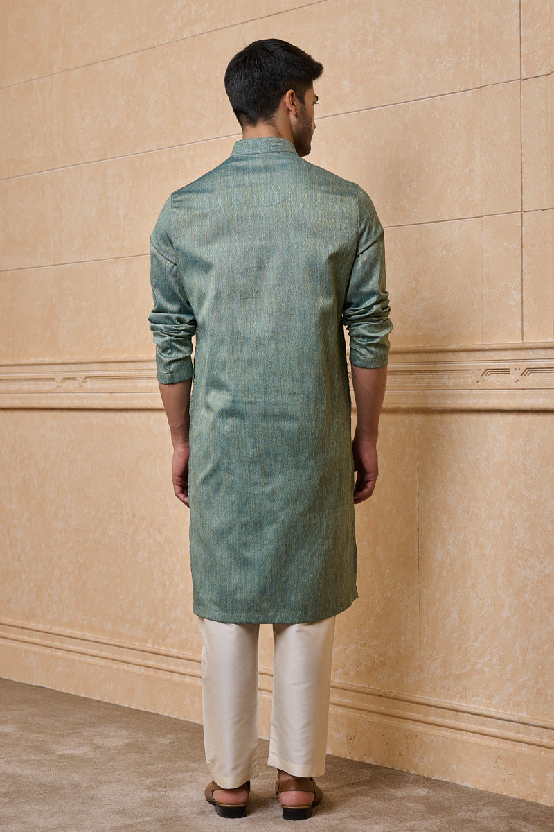Teal Jacquard Kurta Set