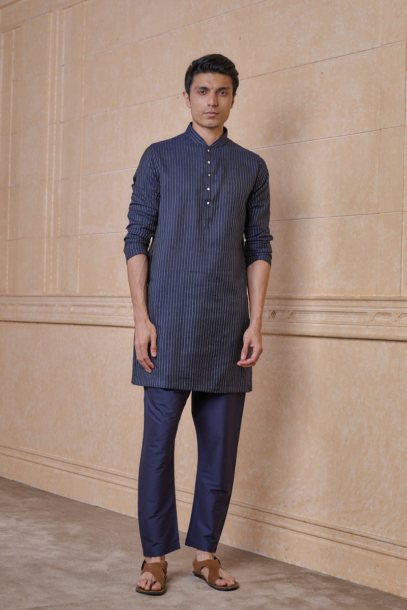 Navy Classic Jacquard Kurta Set