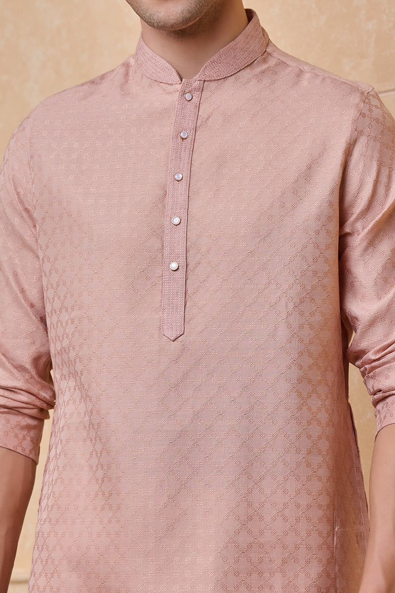 Pink Jacquard Kurta Set